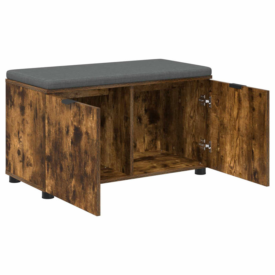 Halbank met kussen met opslag Gerookt eiken 80 x 38 x 46 cm