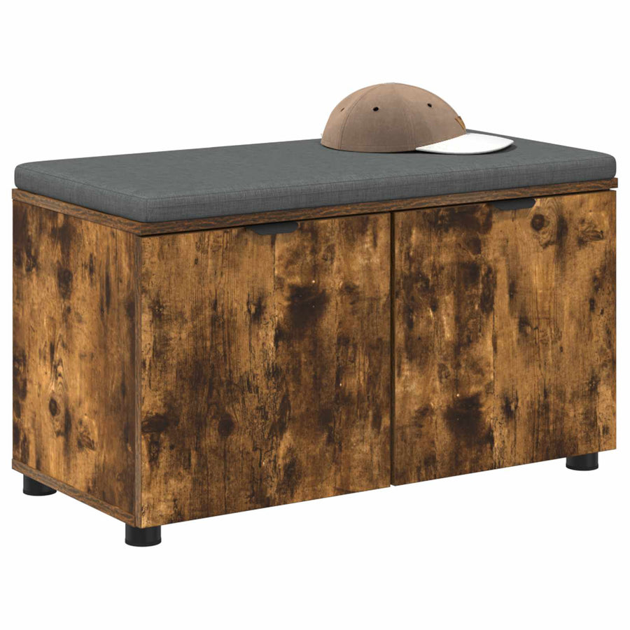Halbank met kussen met opslag Gerookt eiken 80 x 38 x 46 cm