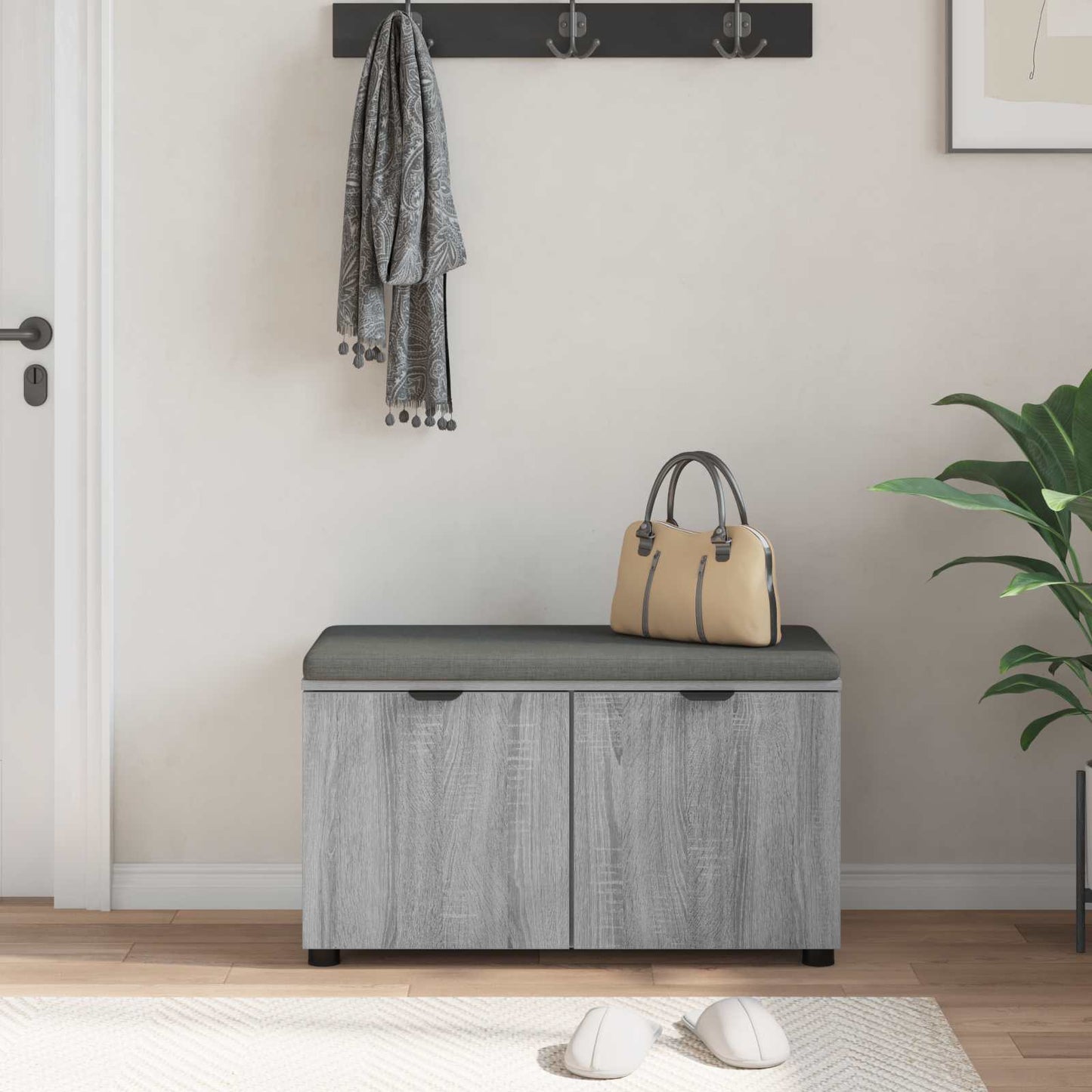 Halbank met kussen met opslag Grijs Sonoma 80 x 38 x 46 cm