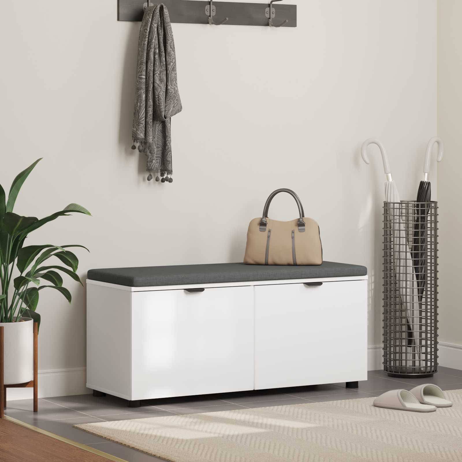Halbank met kussen met opslag met de deur Wit 100 x 38 x 46 cm