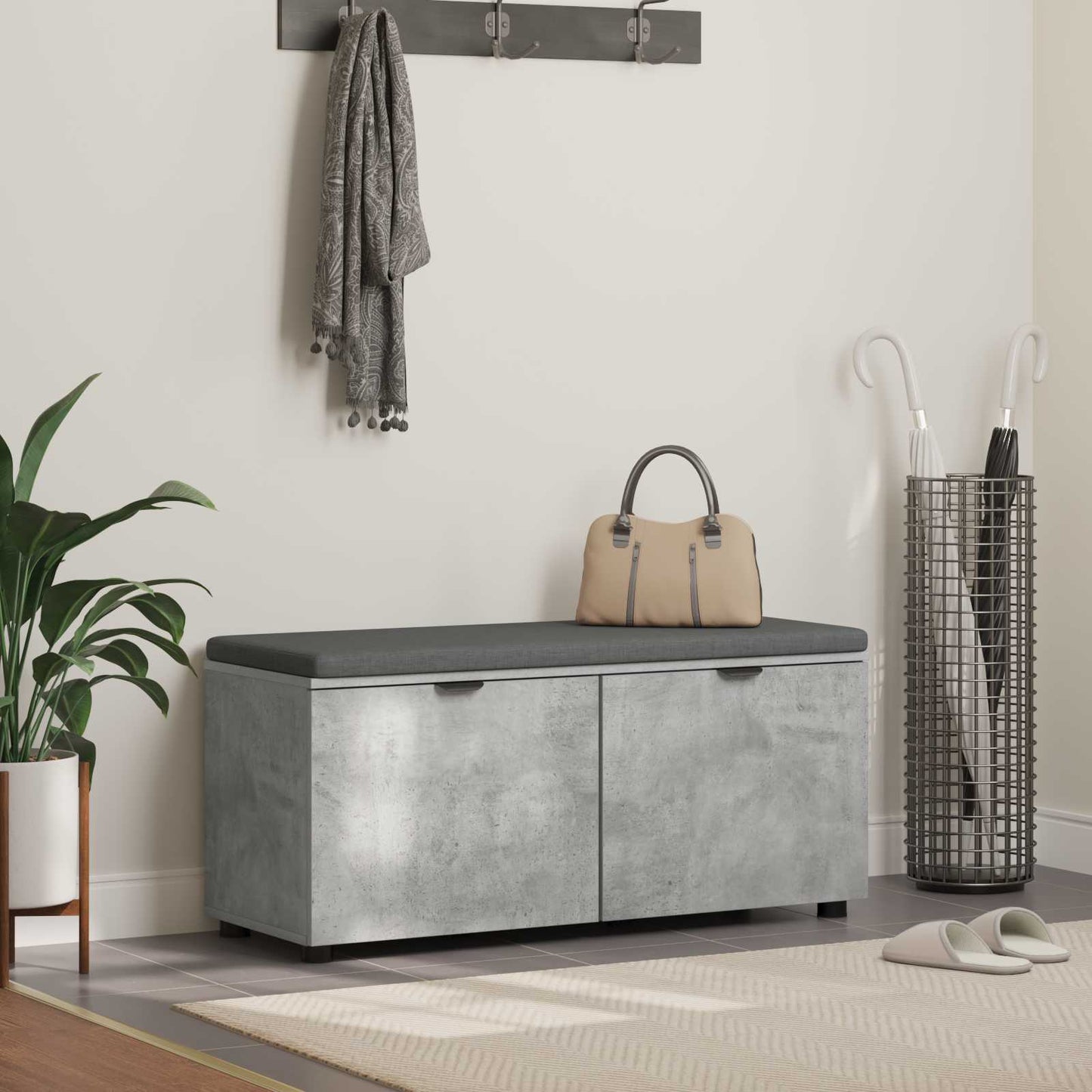 Halbank met kussen met opslag Beton Grijs 100 x 38 x 46 cm