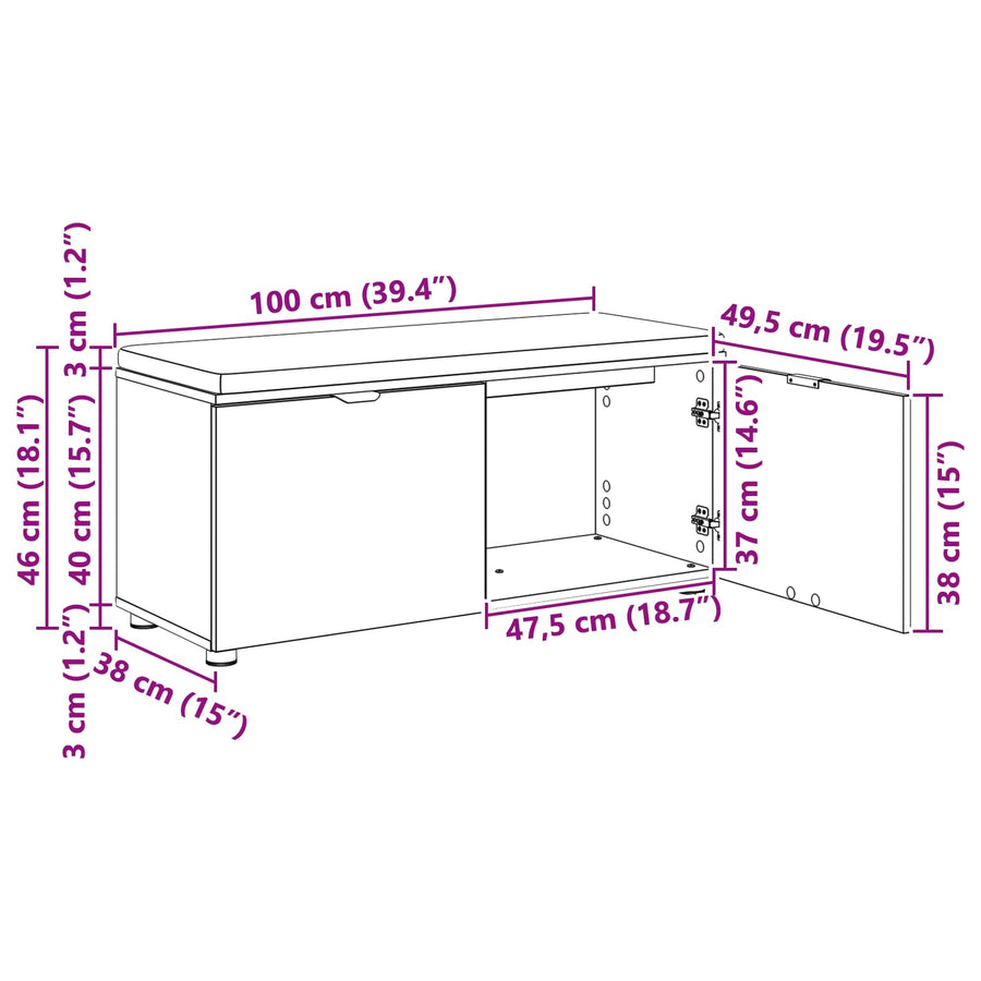Halbank met kussen met opslag Beton Grijs 100 x 38 x 46 cm