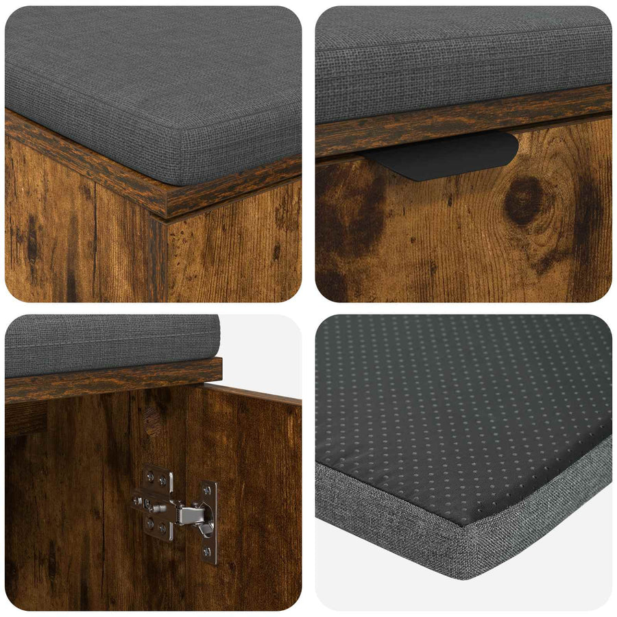 Halbank met kussen met opslag Gerookt eiken 100 x 38 x 46 cm