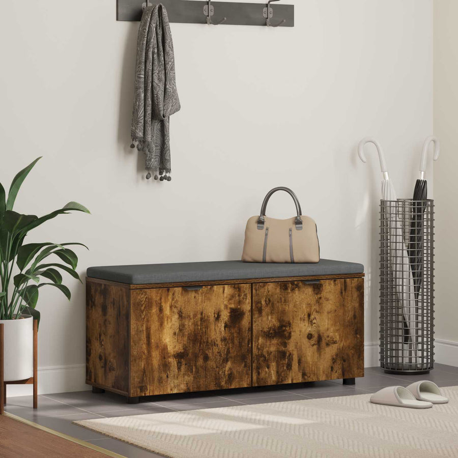 Halbank met kussen met opslag Gerookt eiken 100 x 38 x 46 cm