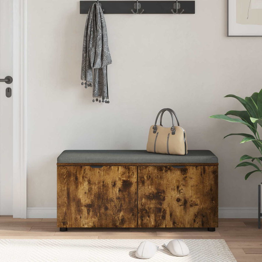 Halbank met kussen met opslag Gerookt eiken 100 x 38 x 46 cm