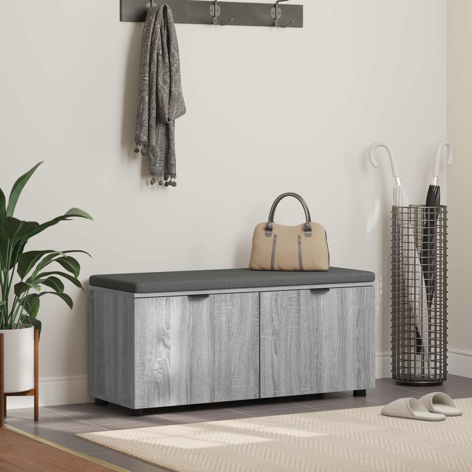 Halbank met kussen met opslag Grijs Sonoma 100 x 38 x 46 cm