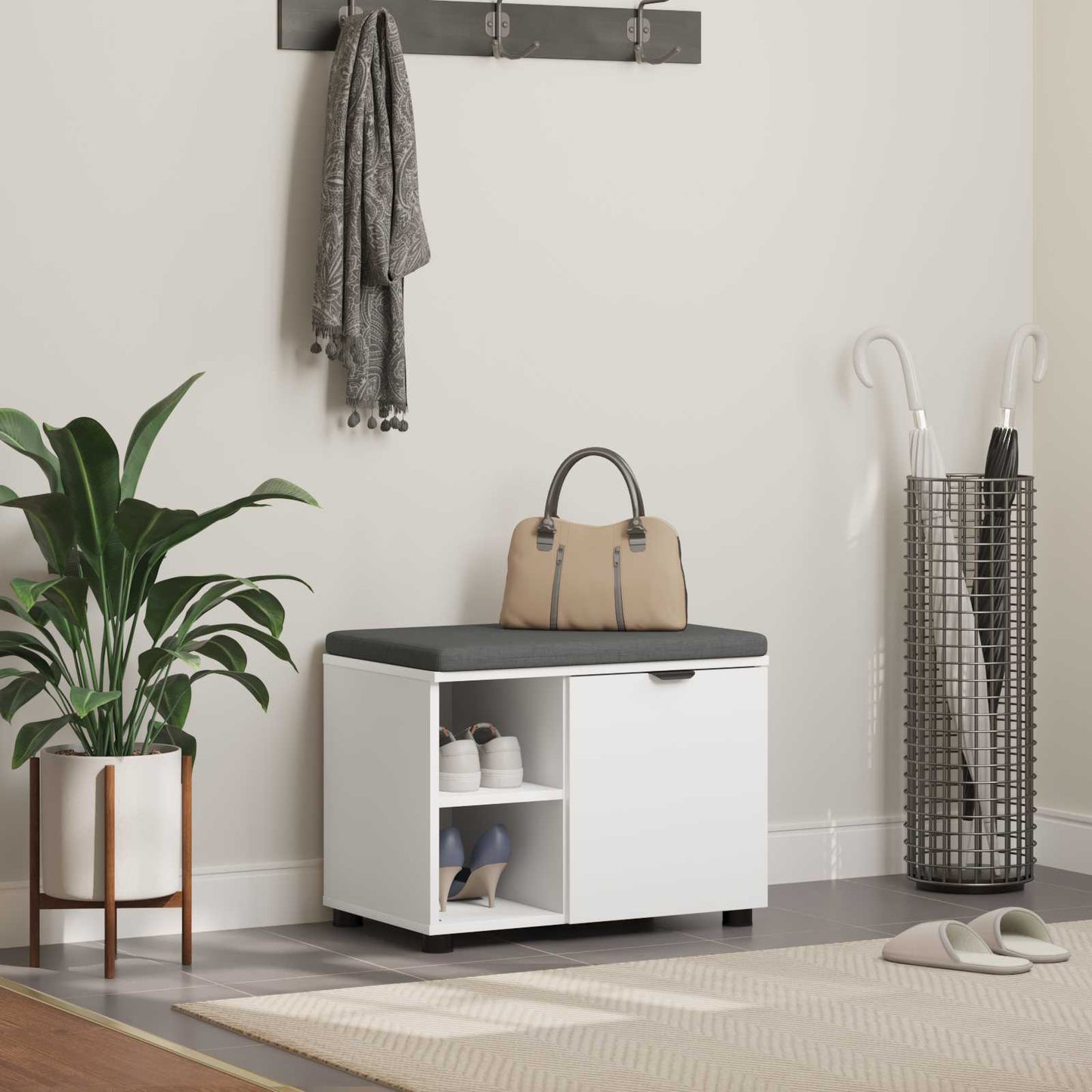 Halbank met kussen Effen Wit 60 x 38 x 46 cm