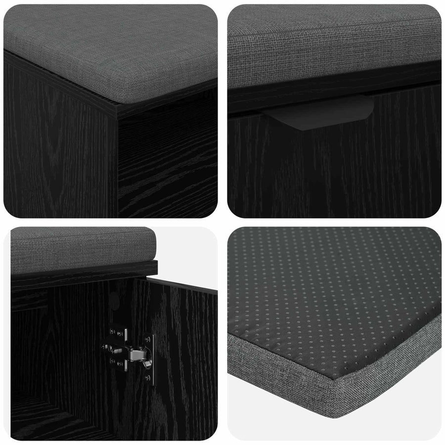 Halbank met kussen Effen Zwart Eiken 60 x 38 x 46 cm