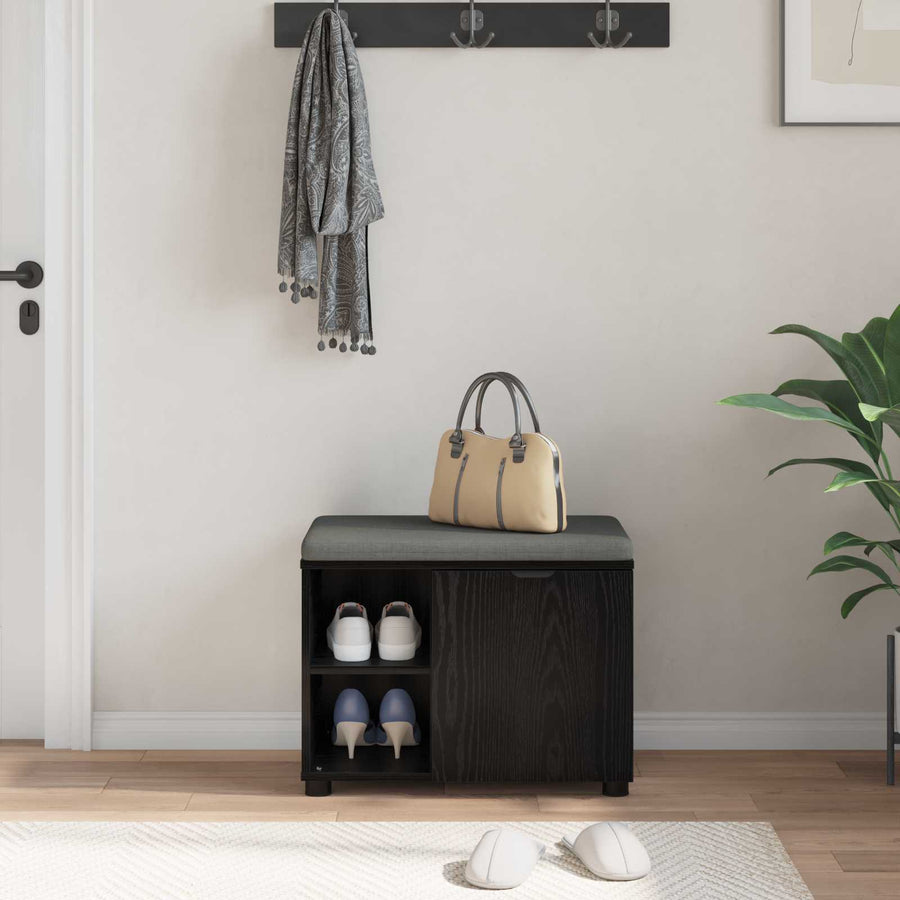 Halbank met kussen Effen Zwart Eiken 60 x 38 x 46 cm