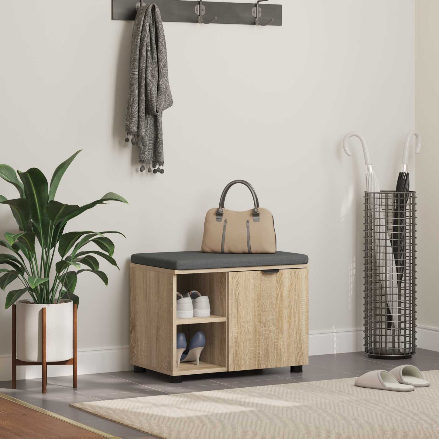 Halbank met kussen Effen Sonoma Eiken 60 x 38 x 46 cm