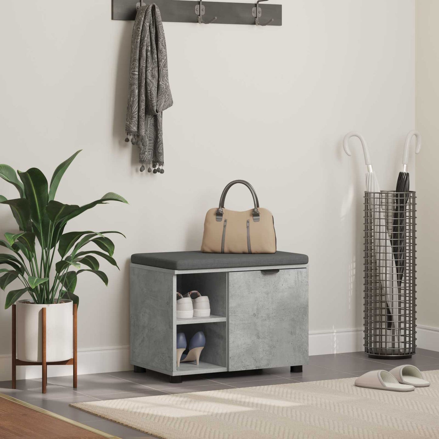 Halbank met kussen Effen Beton Grijs 60 x 38 x 46 cm