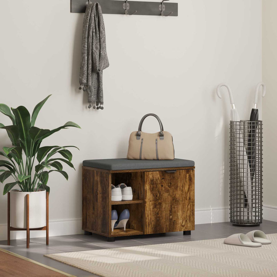 Halbank met kussen Effen Gerookt eiken 60 x 38 x 46 cm