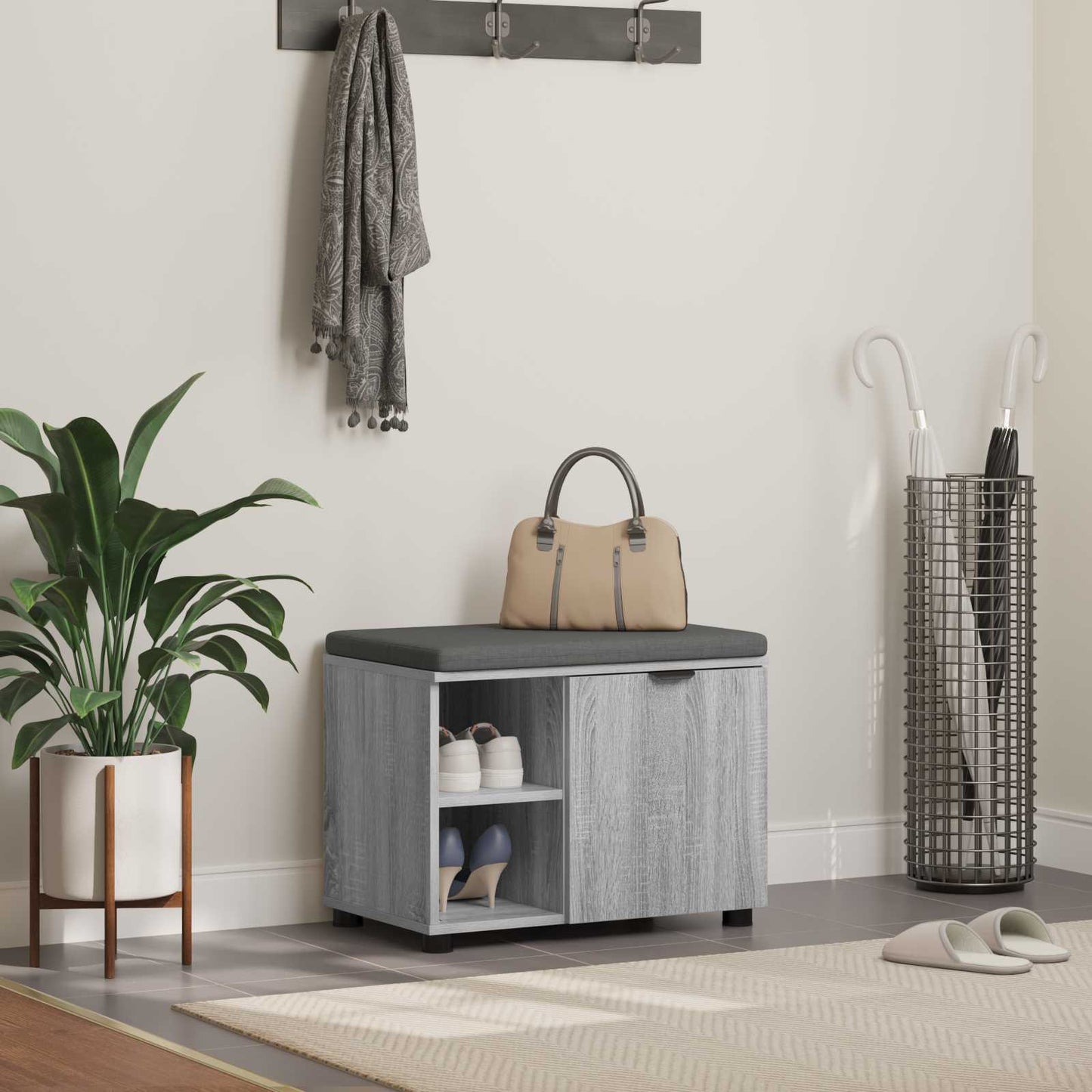 Halbank met kussen Effen Grijs Sonoma 60 x 38 x 46 cm