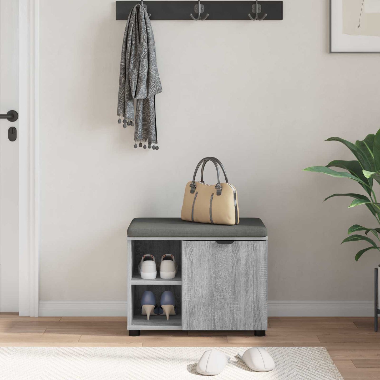 Halbank met kussen Effen Grijs Sonoma 60 x 38 x 46 cm