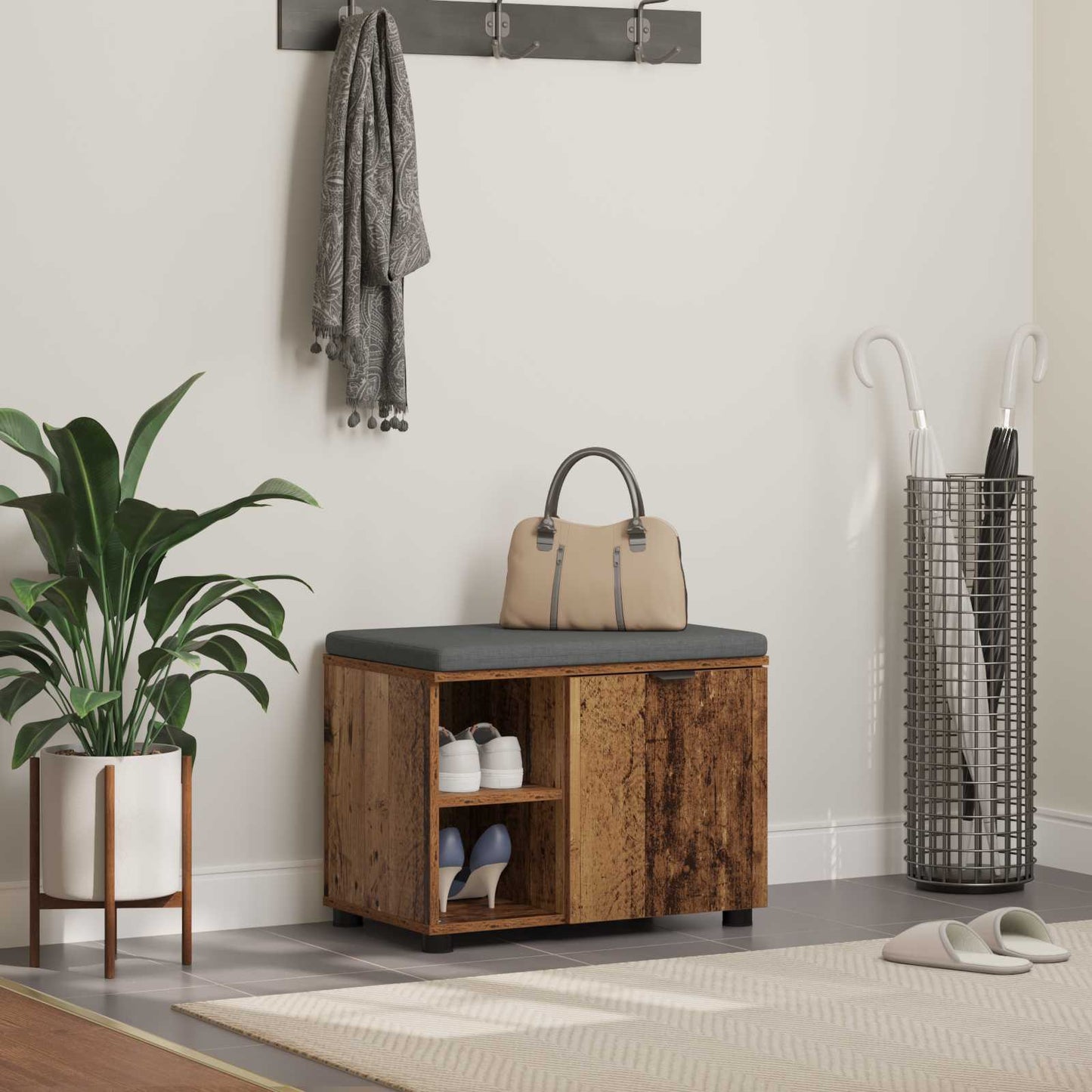 Halbank met kussen Effen Oudhout 60 x 38 x 46 cm