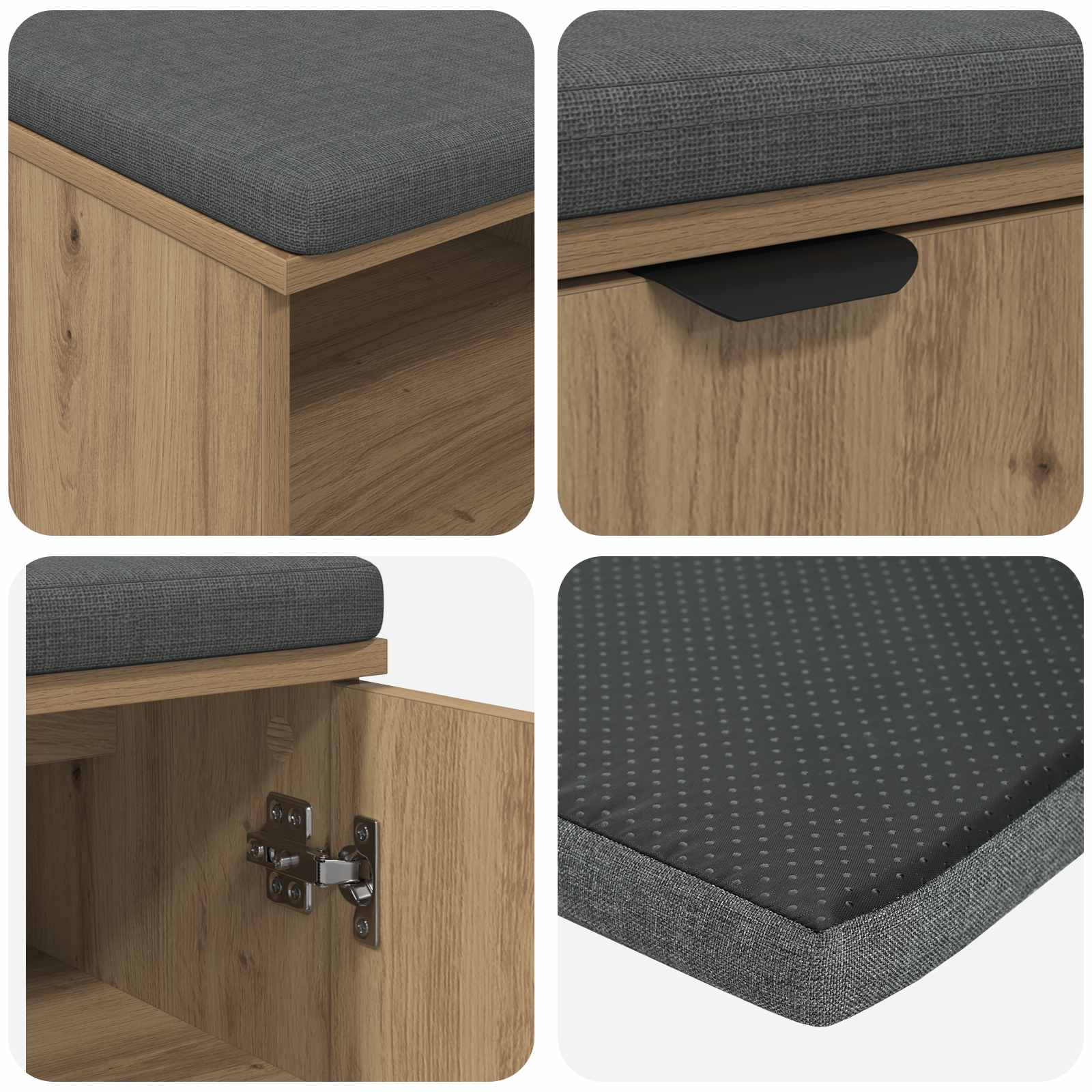Halbank met kussen Effen Artisan Eiken 60 x 38 x 46 cm