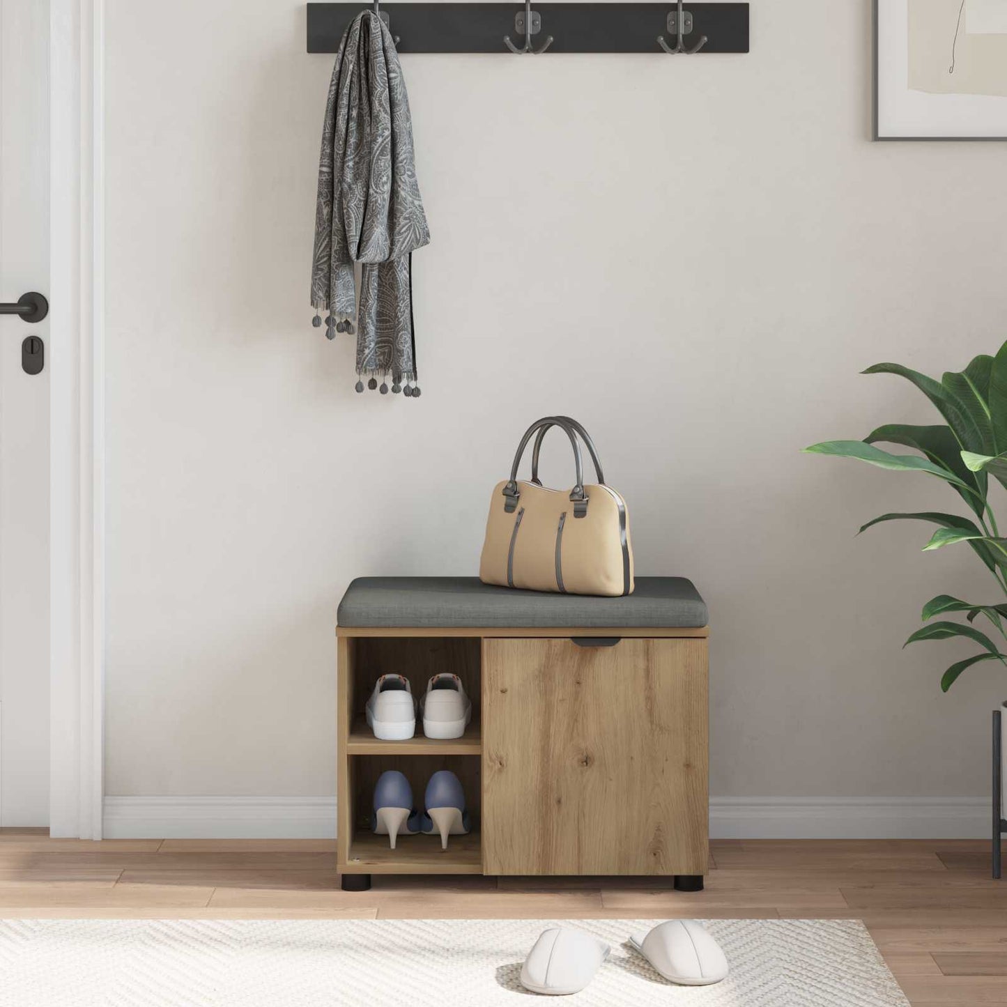 Halbank met kussen Effen Artisan Eiken 60 x 38 x 46 cm