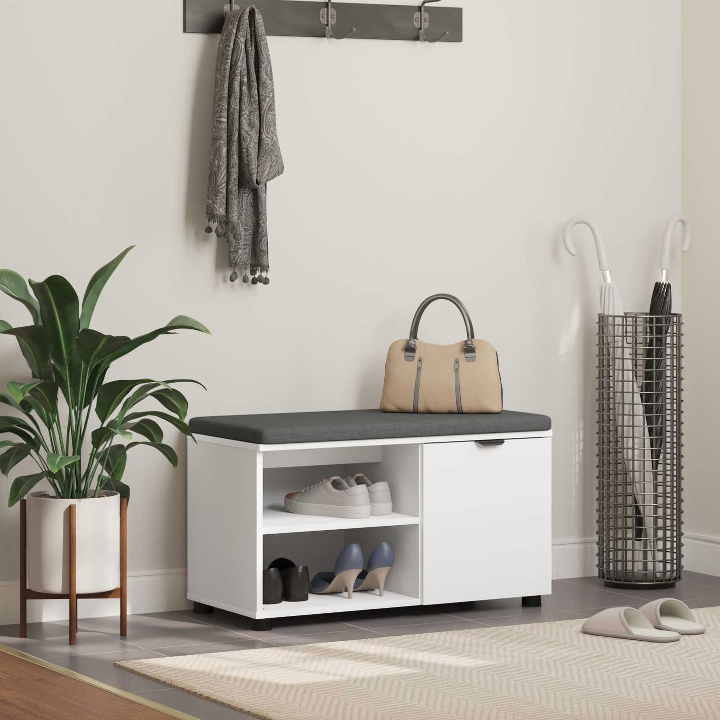 Halbank met kussen Effen Wit 80 x 38 x 46 cm