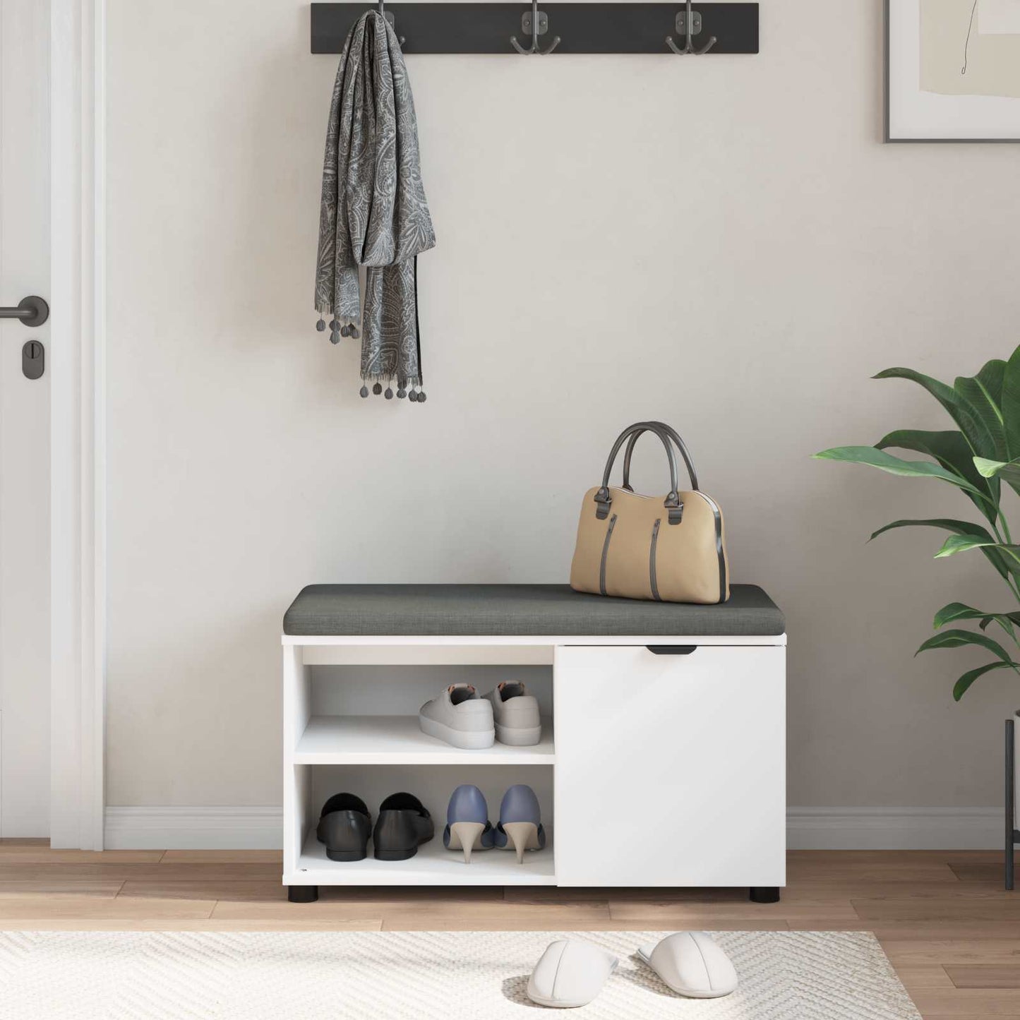 Halbank met kussen Effen Wit 80 x 38 x 46 cm