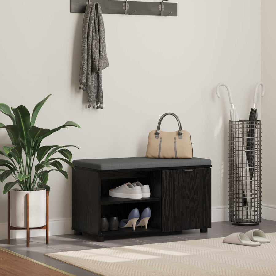 Halbank met kussen Effen Zwart Eiken 80 x 38 x 46 cm