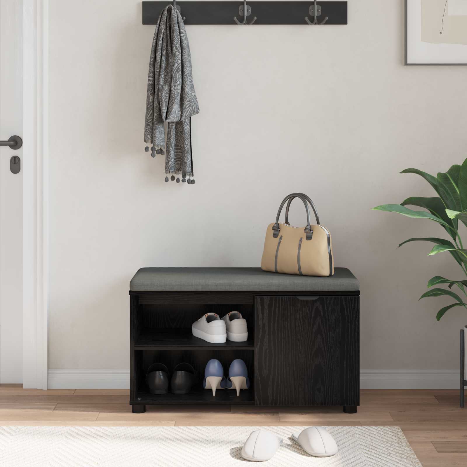 Halbank met kussen Effen Zwart Eiken 80 x 38 x 46 cm