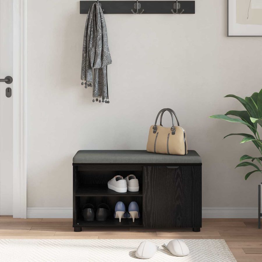 Halbank met kussen Effen Zwart Eiken 80 x 38 x 46 cm