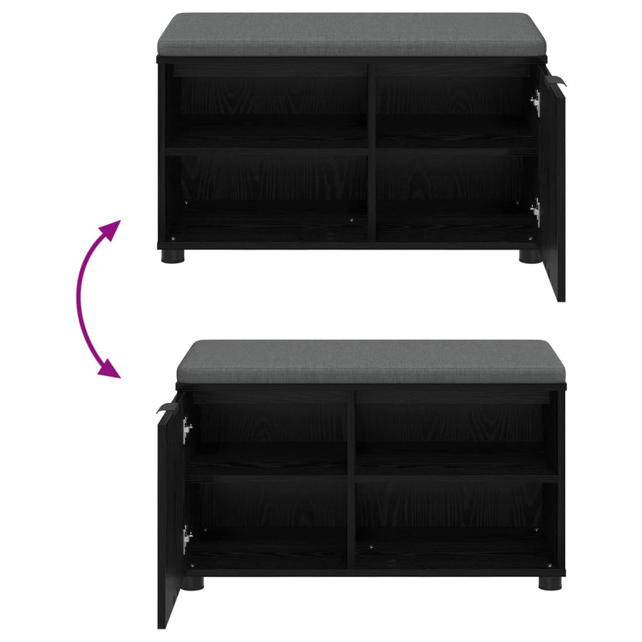 Halbank met kussen Effen Zwart Eiken 80 x 38 x 46 cm