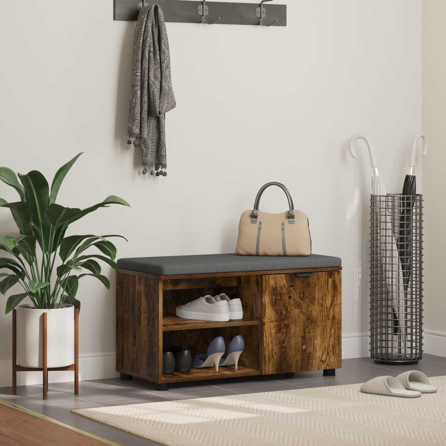 Halbank met kussen Effen Gerookt eiken 80 x 38 x 46 cm