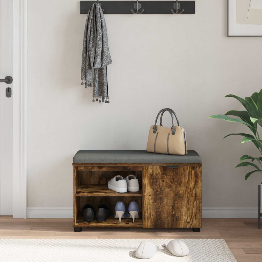 Halbank met kussen Effen Gerookt eiken 80 x 38 x 46 cm