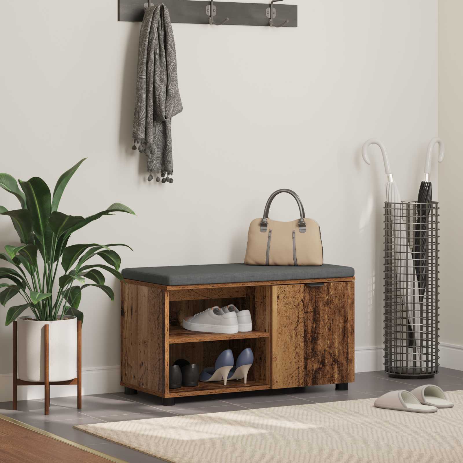 Halbank met kussen Effen Oudhout 80 x 38 x 46 cm