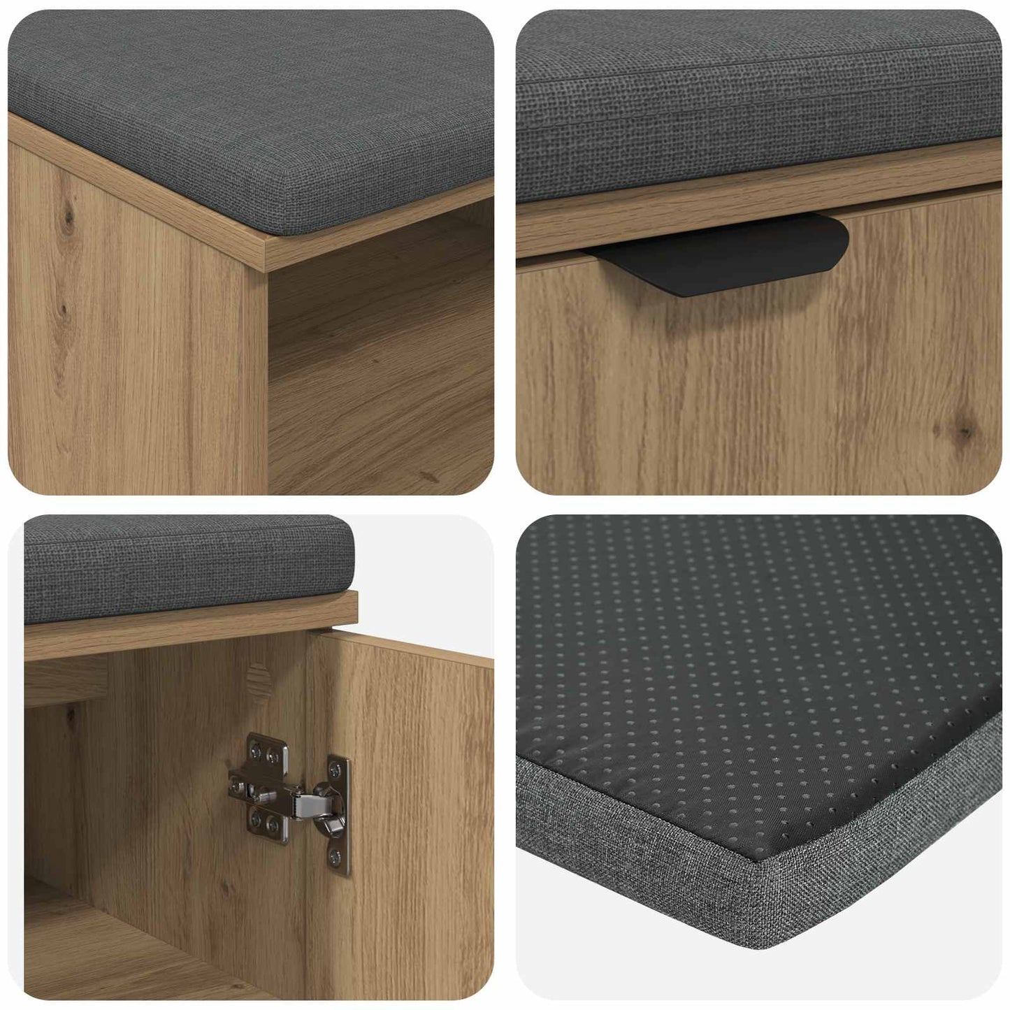 Halbank met kussen Effen Artisan Eiken 80 x 38 x 46 cm