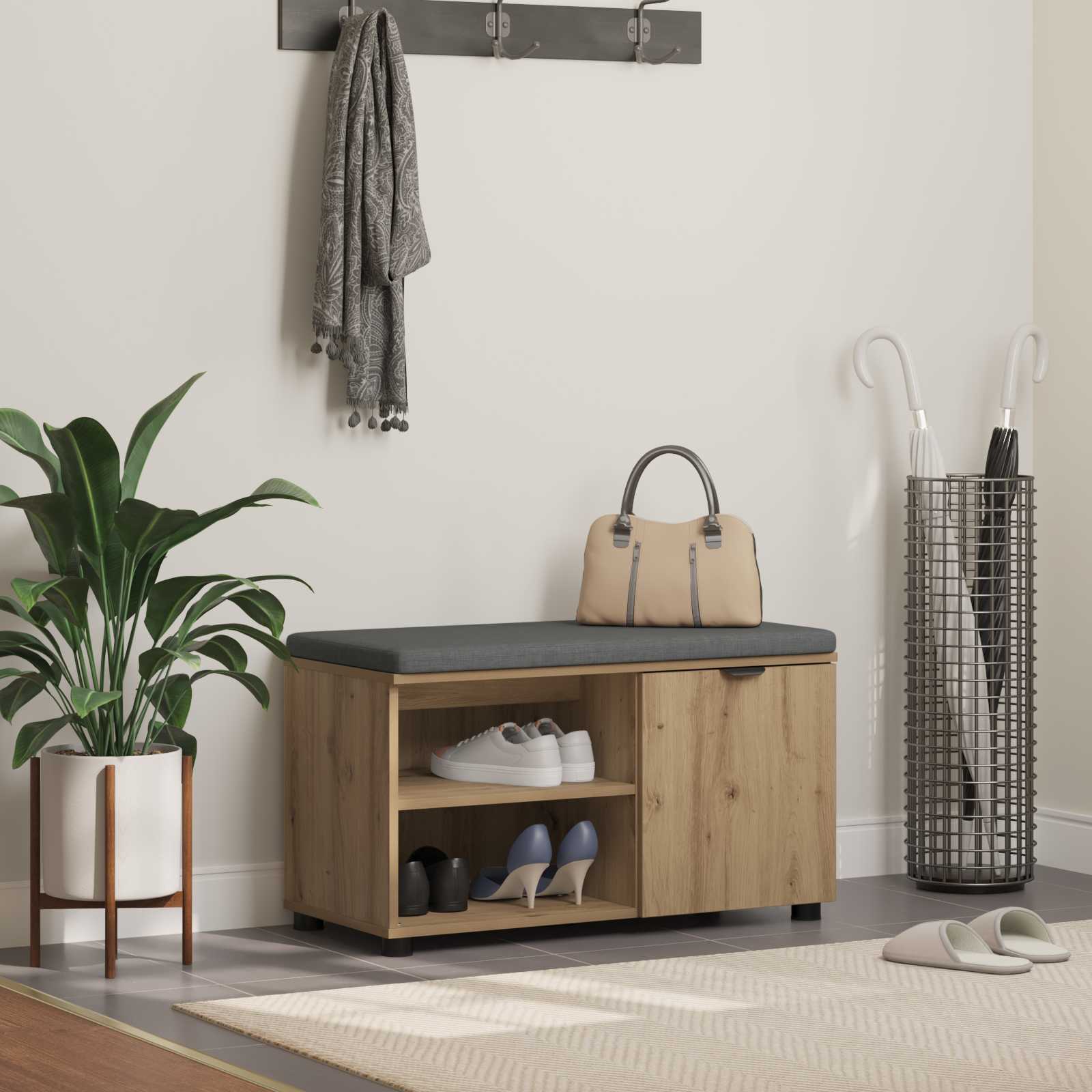 Halbank met kussen Effen Artisan Eiken 80 x 38 x 46 cm