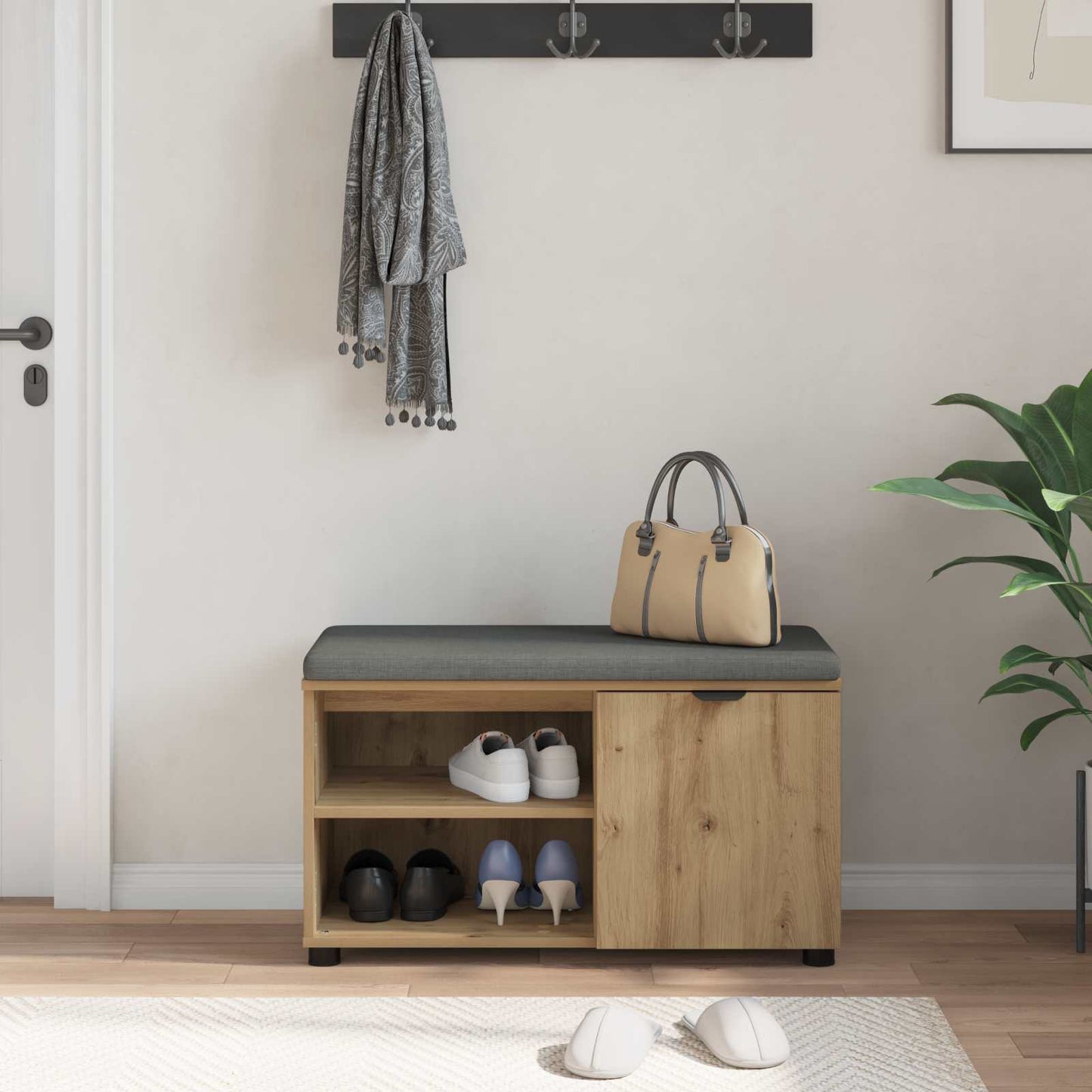 Halbank met kussen Effen Artisan Eiken 80 x 38 x 46 cm