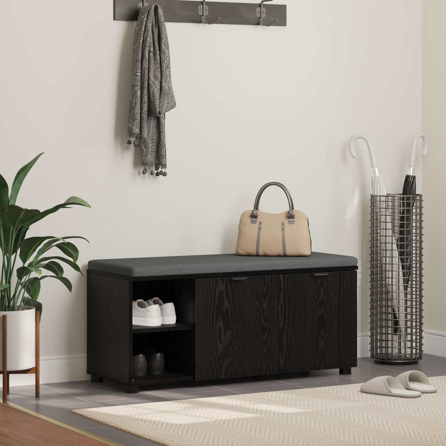 Halbank met kussen Effen Zwart Eiken 100 x 38 x 46 cm
