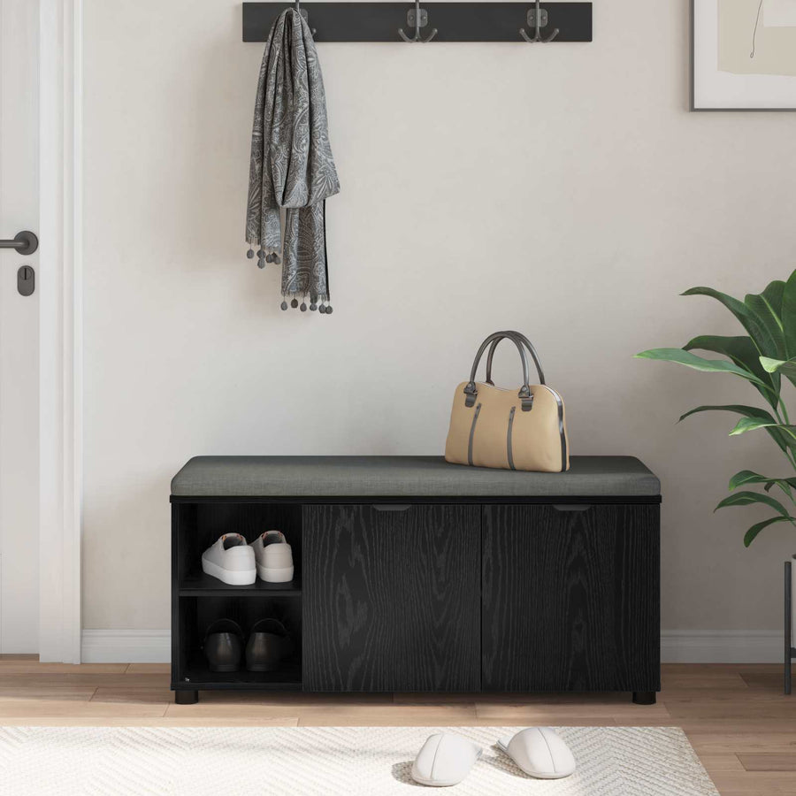 Halbank met kussen Effen Zwart Eiken 100 x 38 x 46 cm