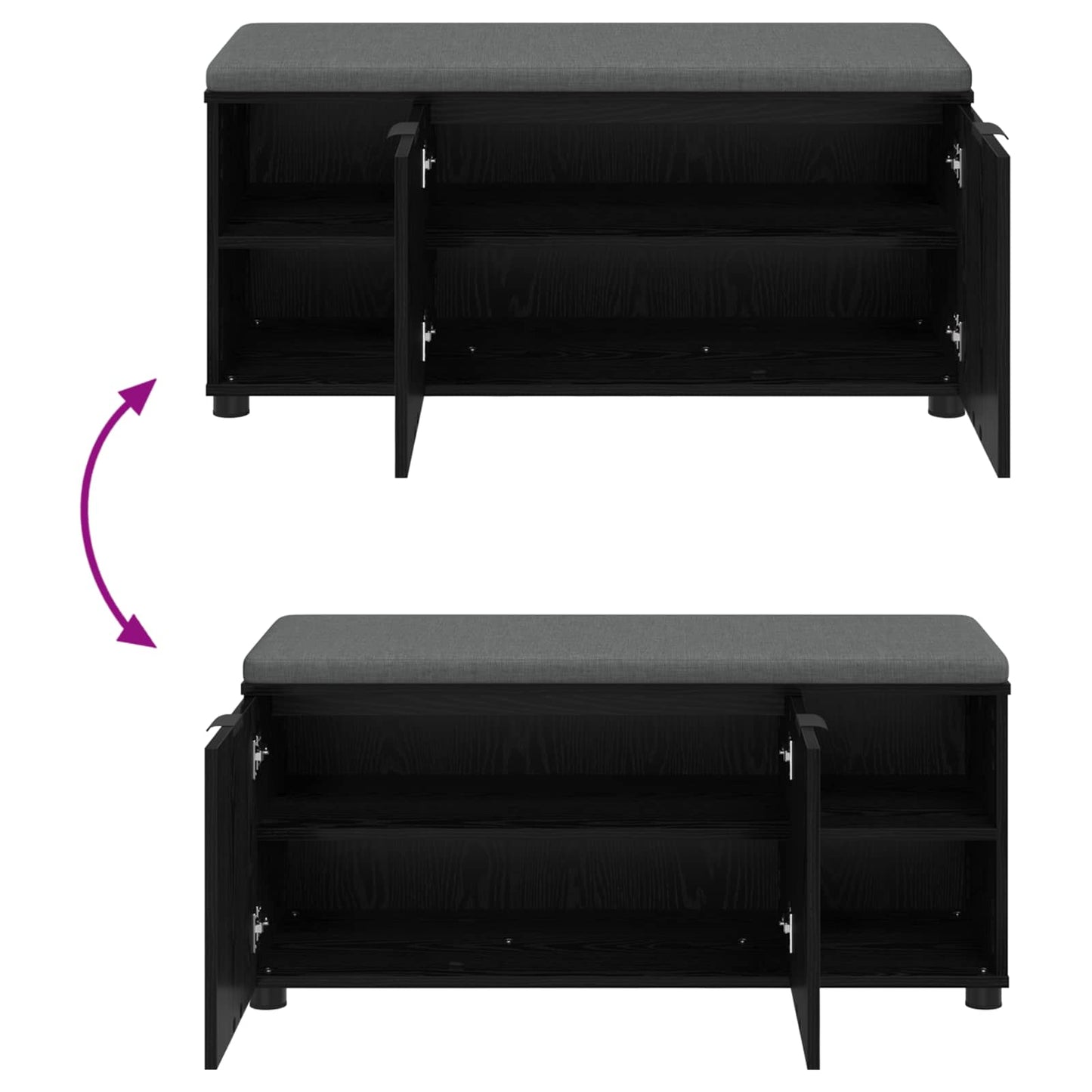 Halbank met kussen Effen Zwart Eiken 100 x 38 x 46 cm