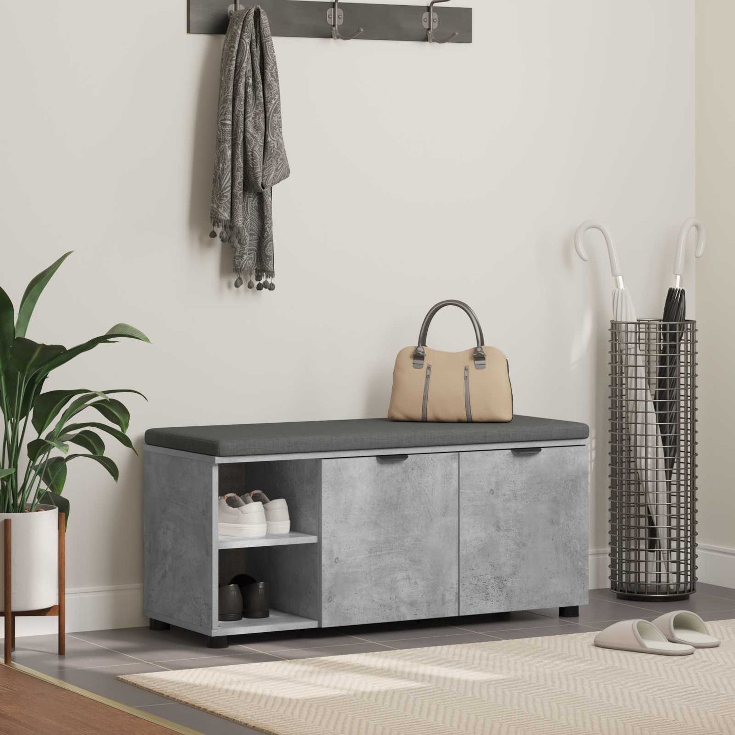 Halbank met kussen Effen Beton Grijs 100 x 38 x 46 cm