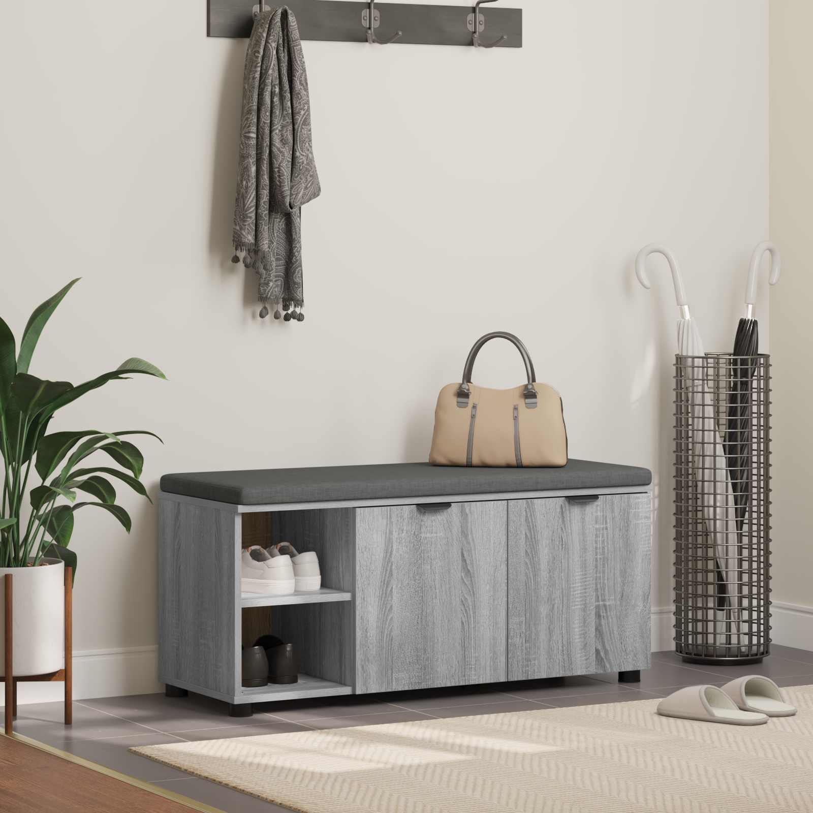 Halbank met kussen Effen Grijs Sonoma 100 x 38 x 46 cm
