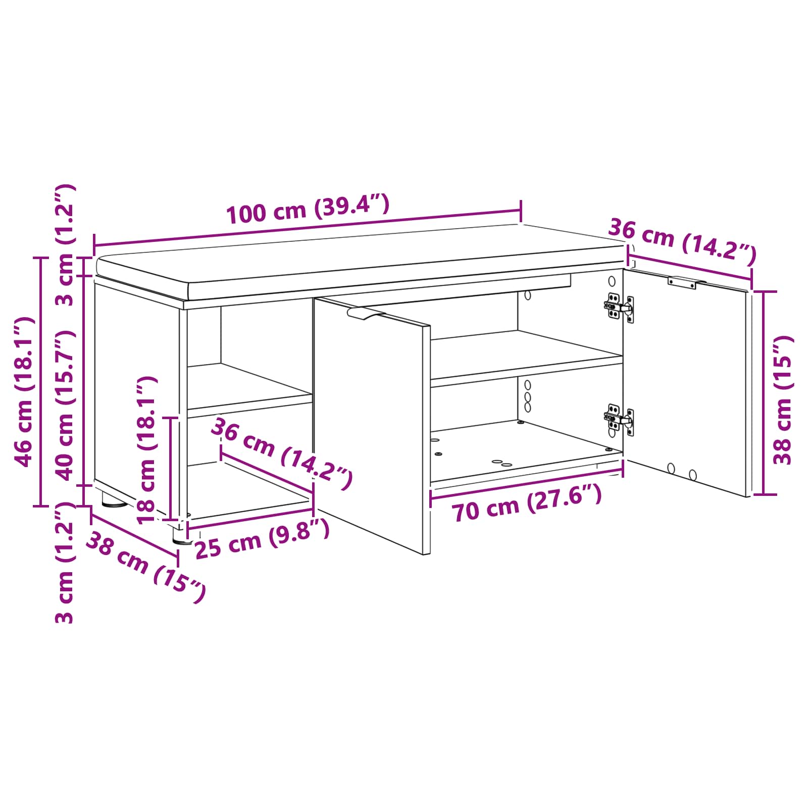 Halbank Artisan Eik 100 x 38 x 46 cm
