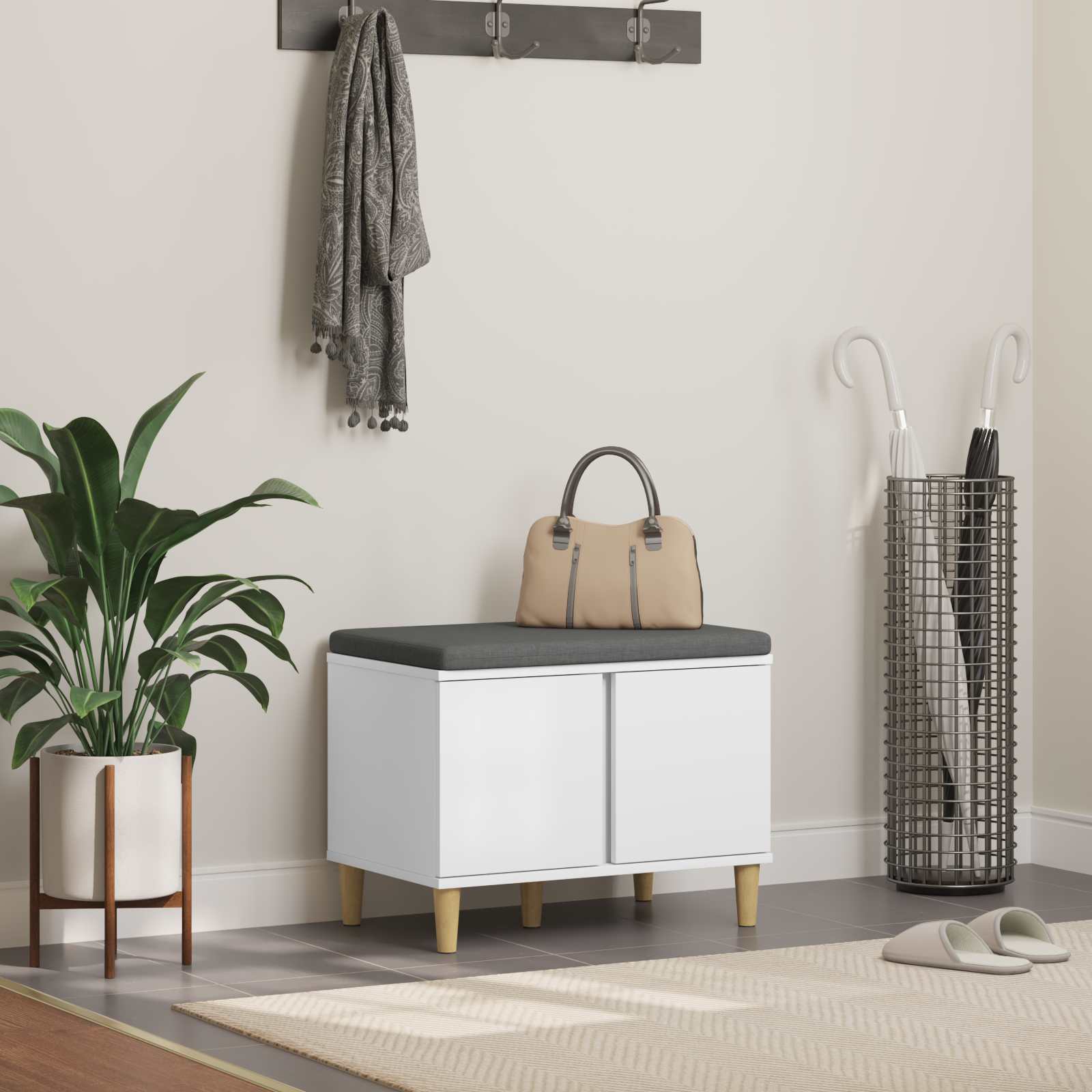 Halbank met kussen met opslag met de deur Wit 60 x 38 x 46 cm