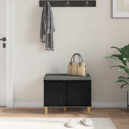 Halbank met kussen met opslag Zwart Eiken 60 x 38 x 46 cm