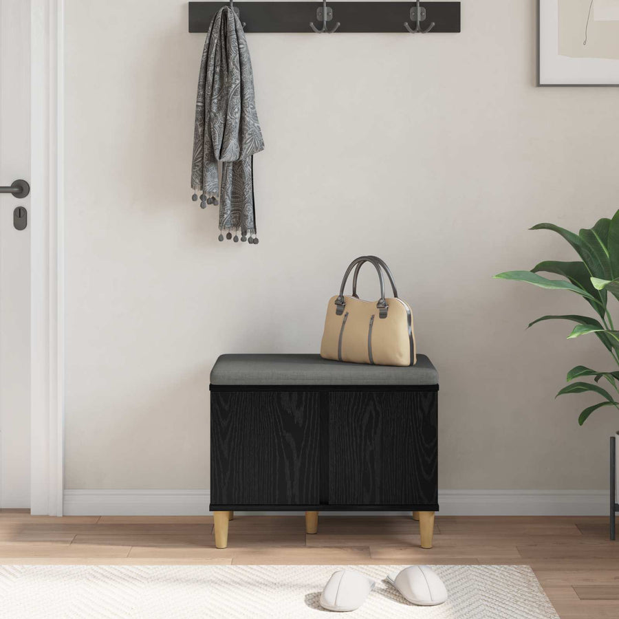 Halbank met kussen met opslag Zwart Eiken 60 x 38 x 46 cm