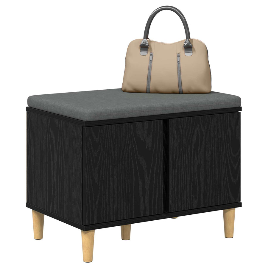 Halbank met kussen met opslag Zwart Eiken 60 x 38 x 46 cm