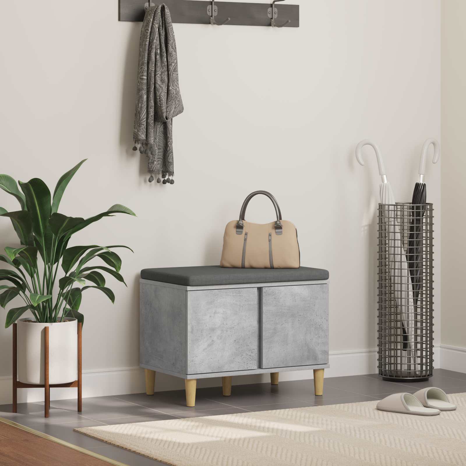 Halbank met kussen met opslag Beton Grijs 60 x 38 x 46 cm