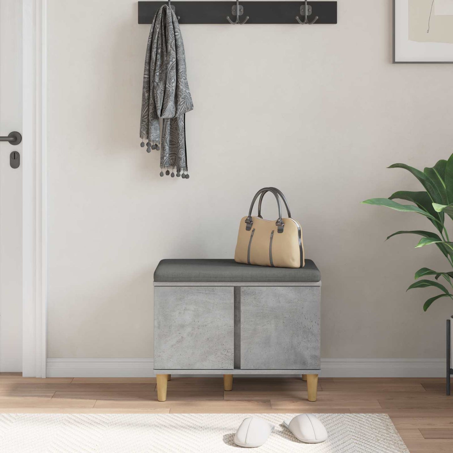 Halbank met kussen met opslag Beton Grijs 60 x 38 x 46 cm