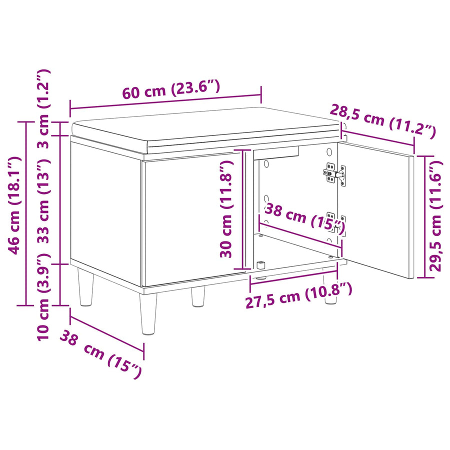 Halbank met kussen met opslag Beton Grijs 60 x 38 x 46 cm