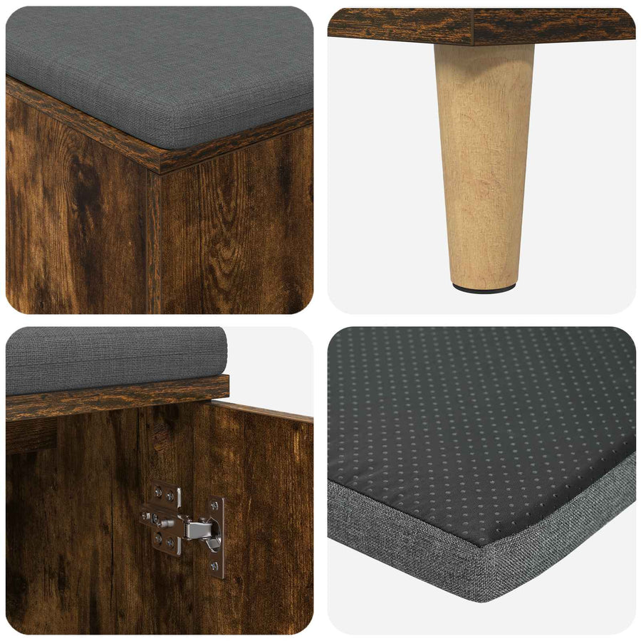 Halbank met kussen met opslag Gerookt eiken 60 x 38 x 46 cm