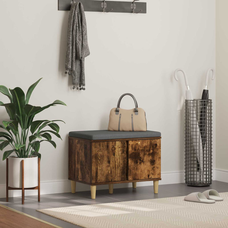 Halbank met kussen met opslag Gerookt eiken 60 x 38 x 46 cm