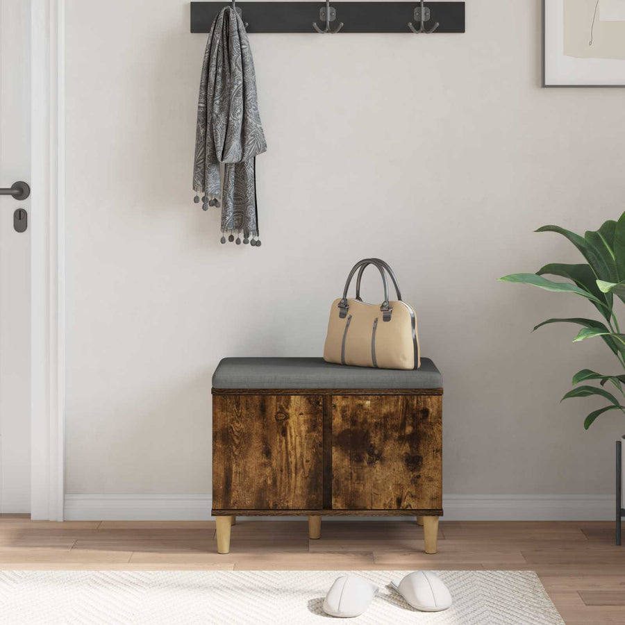 Halbank met kussen met opslag Gerookt eiken 60 x 38 x 46 cm