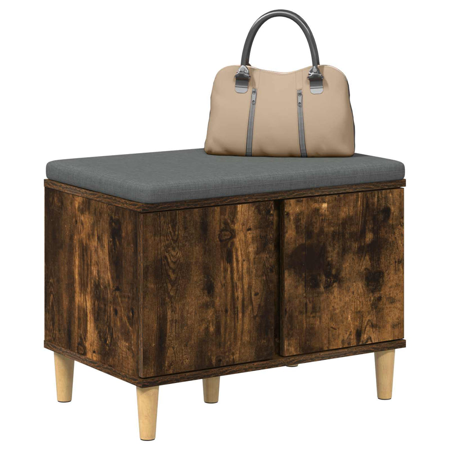 Halbank met kussen met opslag Gerookt eiken 60 x 38 x 46 cm